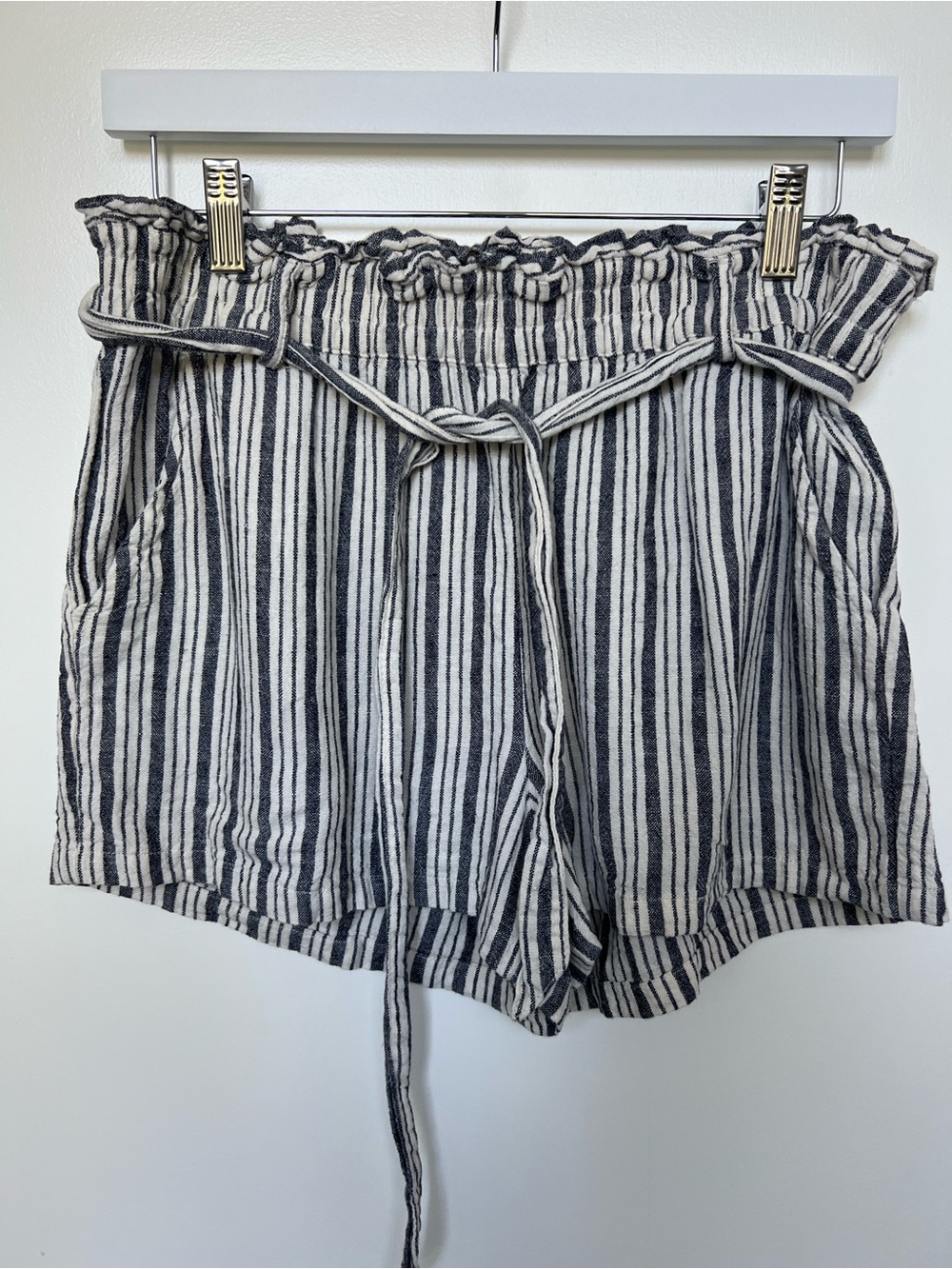 Sanctuary Blue & White Striped Paperbag Waist Shorts